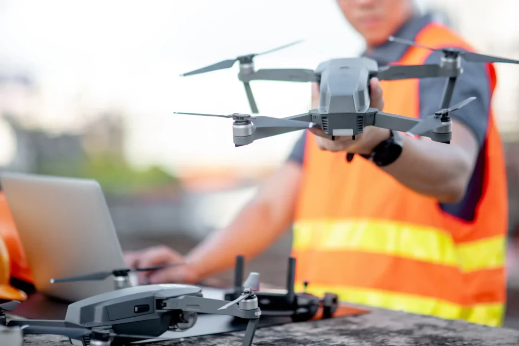 Professional commercial drone pilot civil engineering project